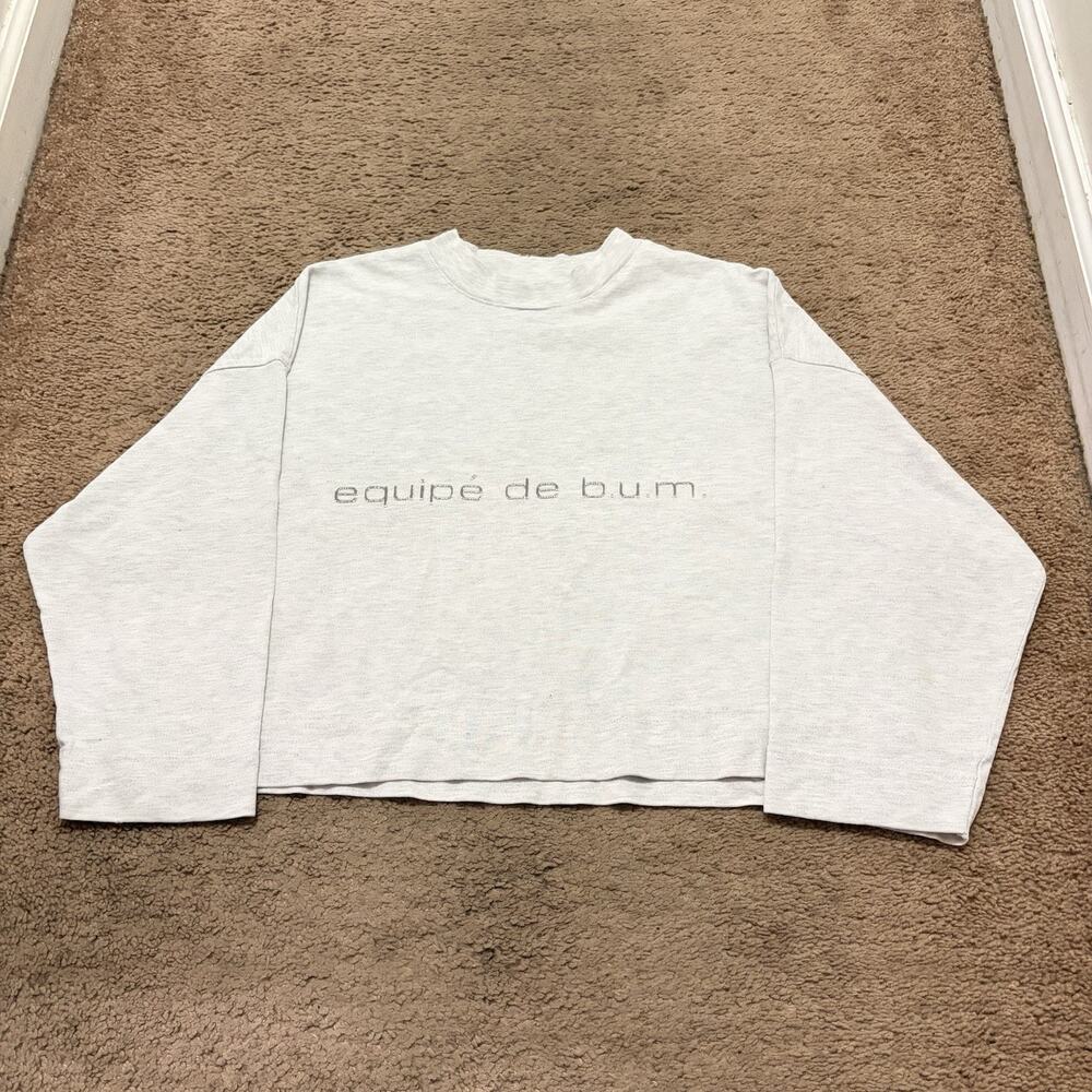 Vtg BUM Equipment Cropped Crewneck Pullover Light Gray Size Small Equipe De Bum